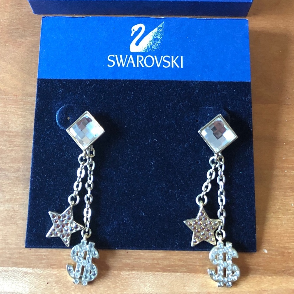 Swarovski Star and Dollar Sign Gold Earrings